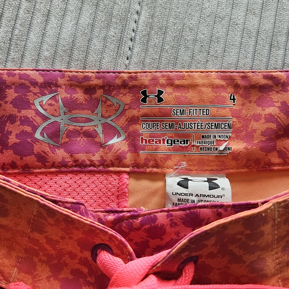 Under Armour HeatGear Semi-Fitted Athletic Shorts — Pink & Orange